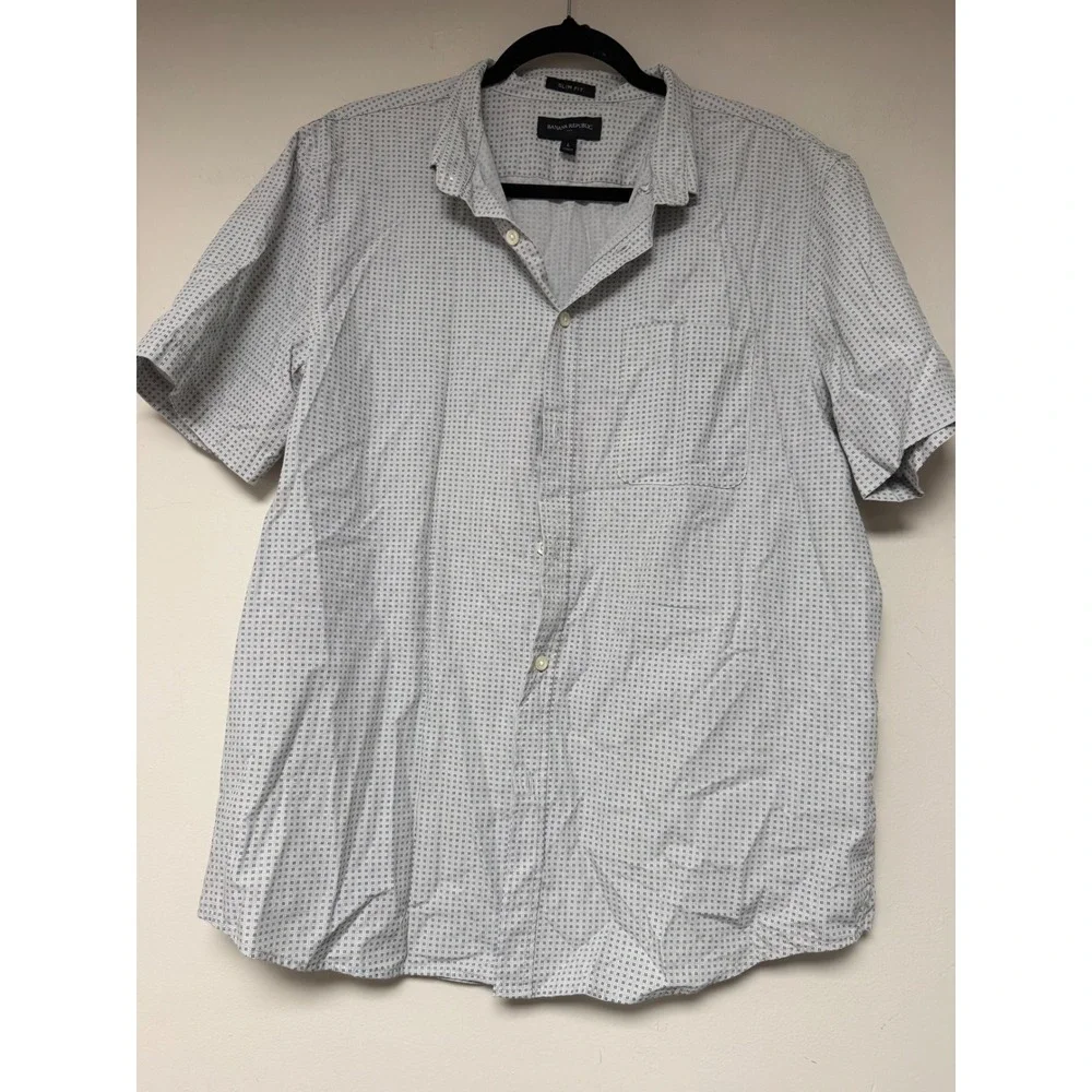 Banana Republic Mens Large Slim Fit Short Sleeve Button Down Shirt Patterned‎